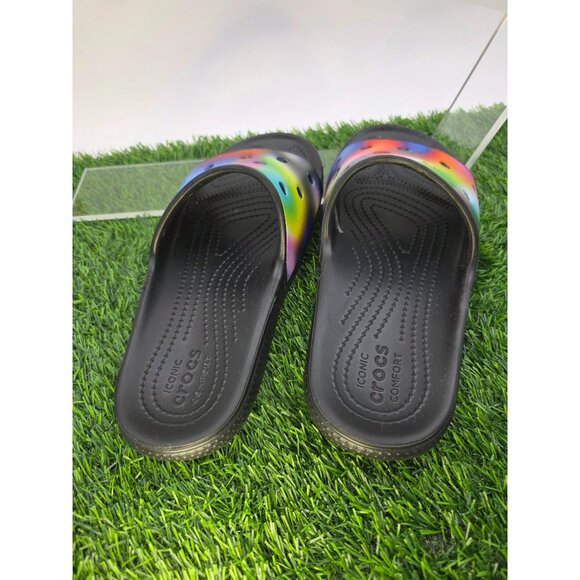 Crocs Classic Slide Sandals Size Black With Rainbow Design Mens sz 6 Womens sz 8 - Picture 5 of 5